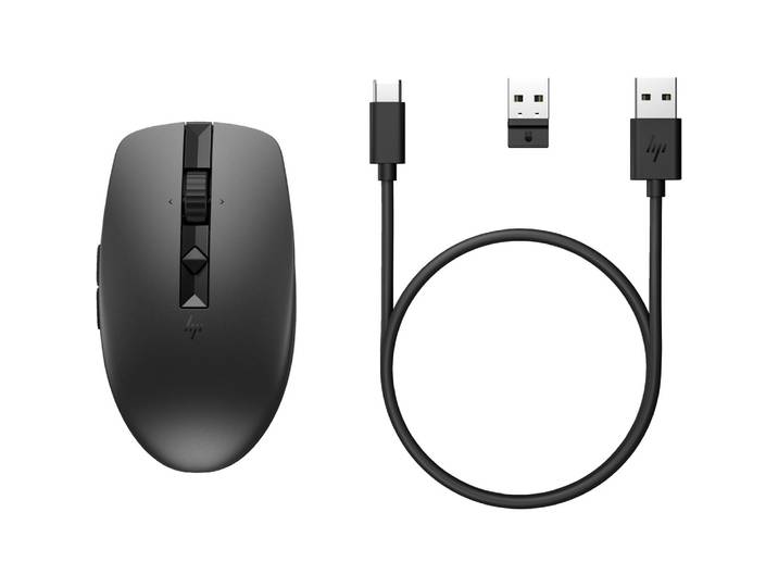 HP Souris silencieuse rechargeable 710, Ambidextre, RF sans fil + Bluetooth, 3000 DPI, Noir 6E6F2AA#ABB