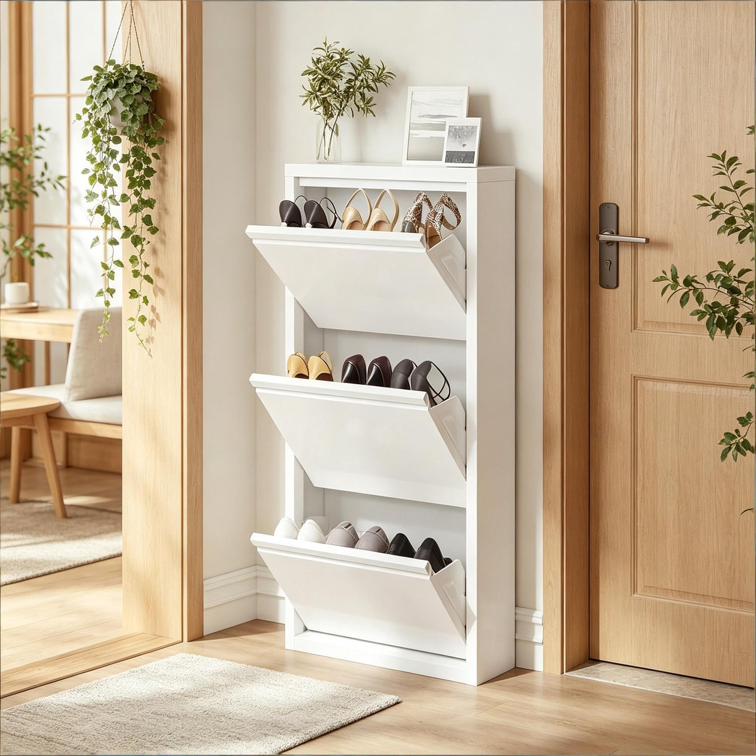CHICFURN Schoenenkast met 3 kleppen en verborgen opslag - Wit