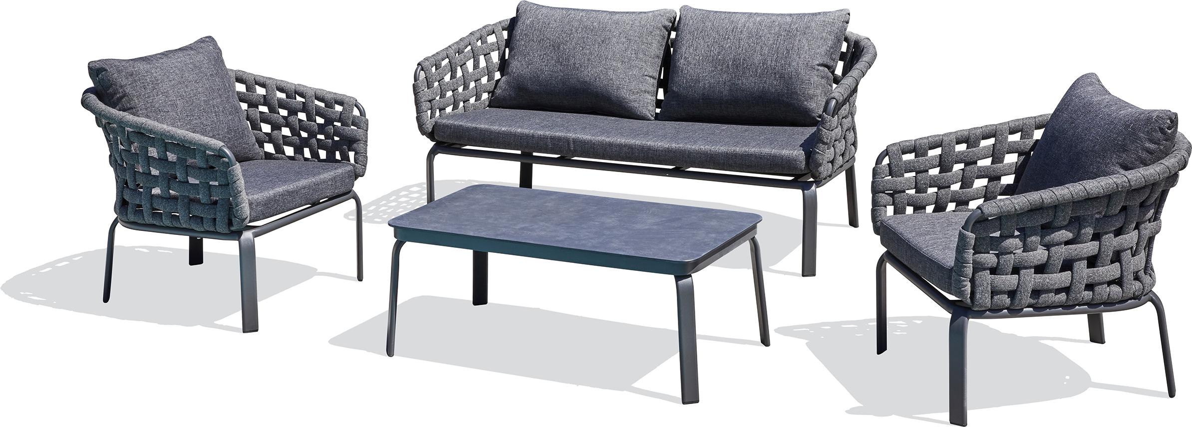 4-Sitzer-Gartenmöbel, Aluminium und geflochtenem Seil