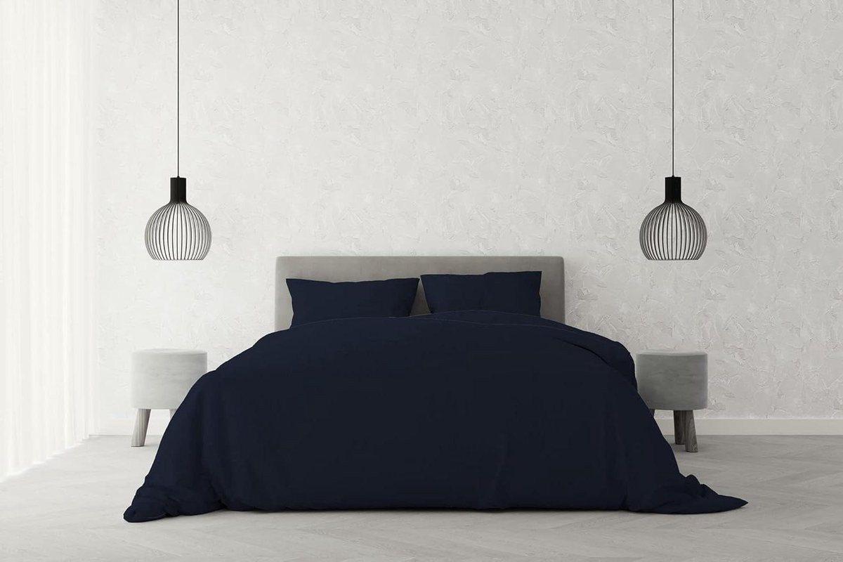 Donkerblauw dekbedovertrek set met perzikzacht gevoel, 250x200 cm