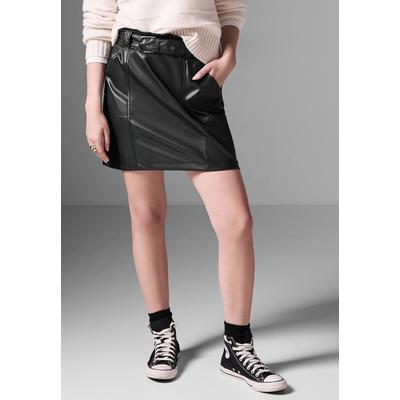 Lederimitatrock STREET ONE STUDIO, Damen, Gr. 38, schwarz, Stoff, 100% Polyester, unifarben, gerade kurz, Röcke, mit Gürtel