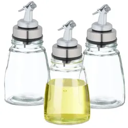 Relaxdays Ölflasche Glas 3er Set nachfüllbar Schwarz,Silber,Transparent
