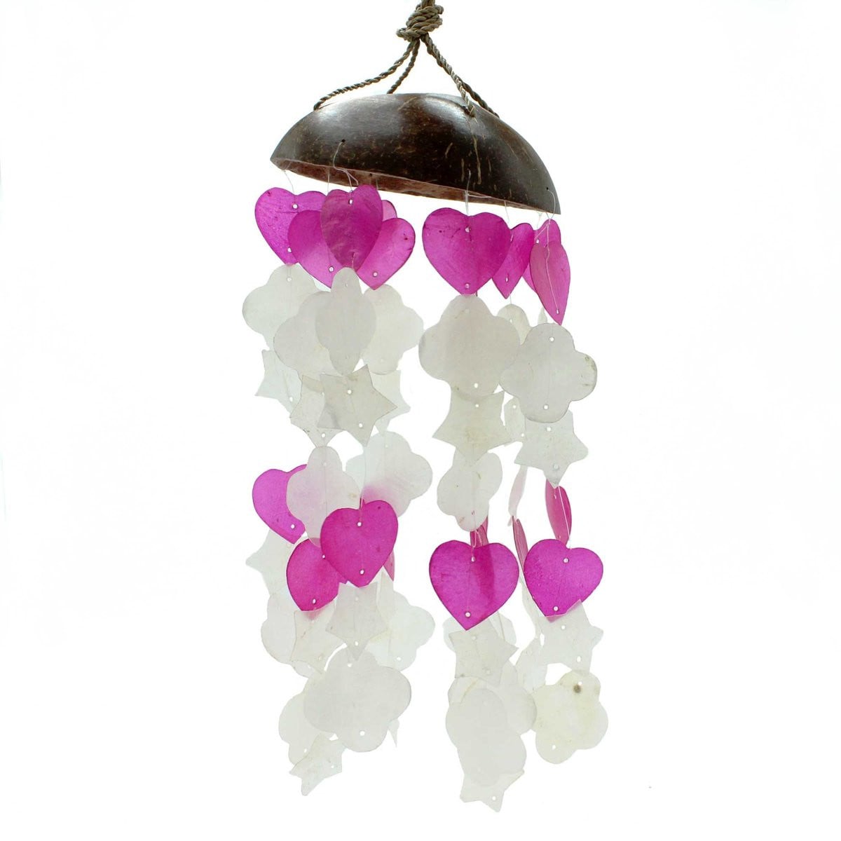 Ancient Wisdom Decoratief dienblad Windgong kokosnoot capiz roze witte mix 35 cm