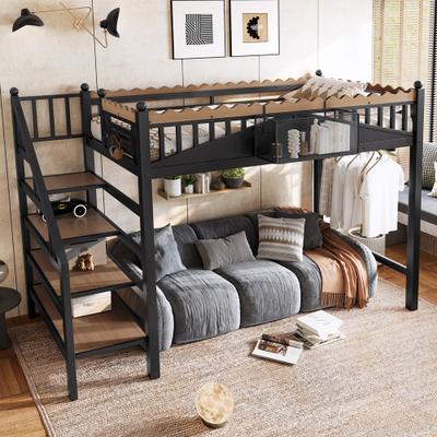 GREATPLANINC Heavy-Duty Loft Bed with Storage Stairs Shelves Bookshelf Guardrails