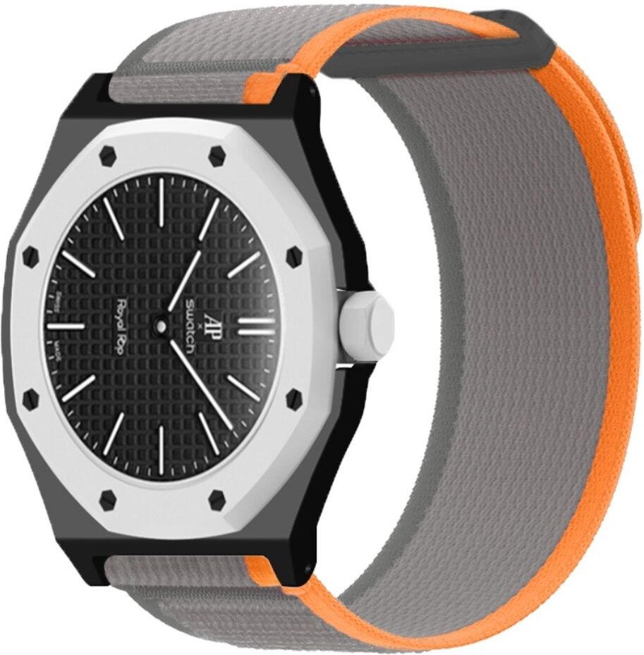 INF Nylon+PC zweiteiliges Loop-Uhrenarmband, AP kompatibel mit Swatch Taschenuhr-Gehäuse Modifikation, Länge 26cm Breite 2.2cm Grau+Orange