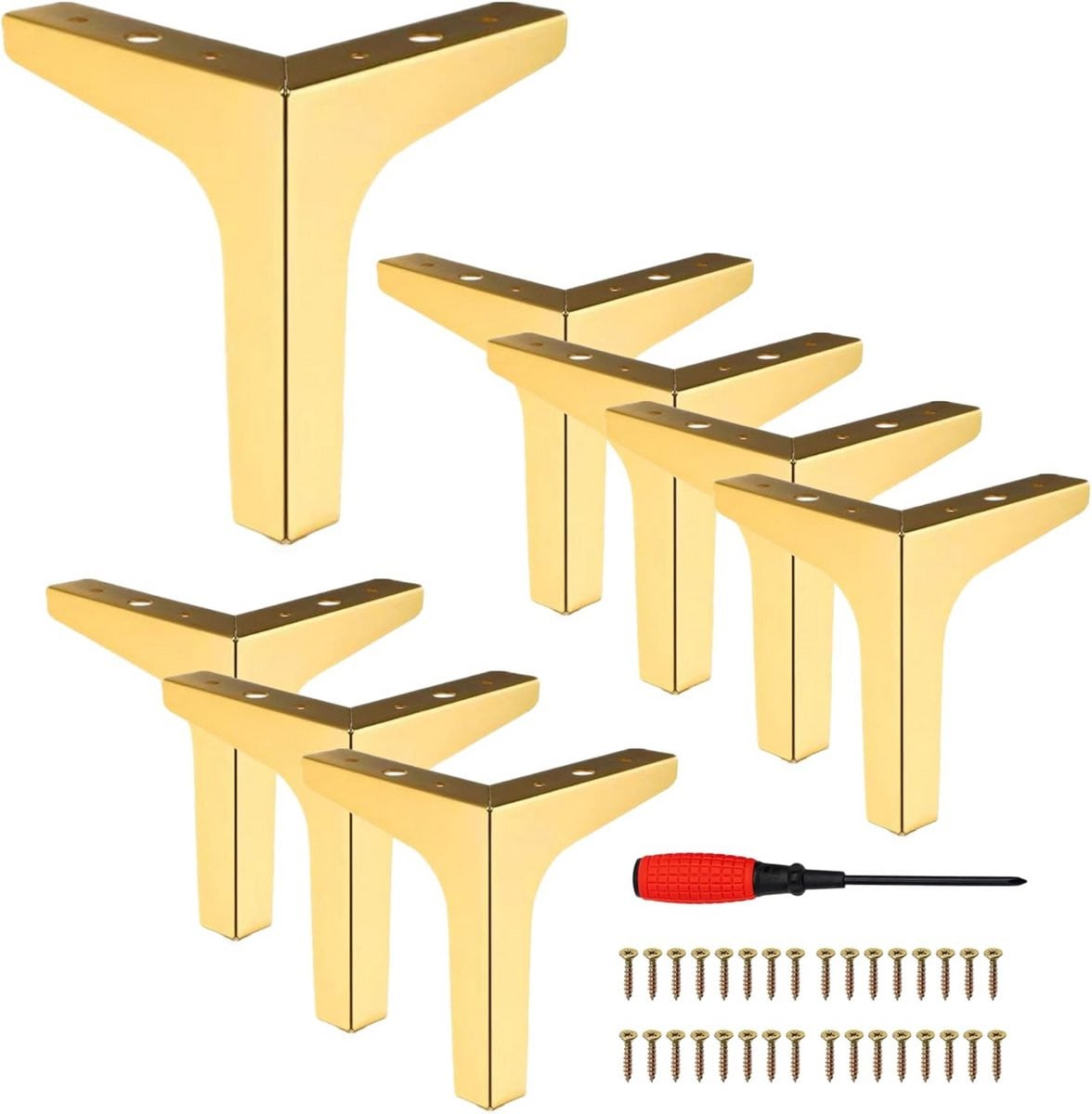 Set van 8 gouden meubelpoten van 13 cm