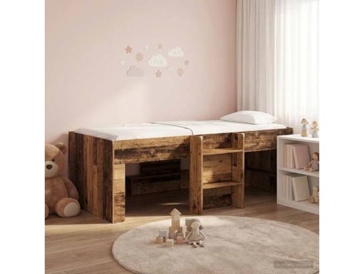 RJPLMFV Hochbettgestell für Kinder, Holz, 75 x 190 cm Mit integrierter Leiter, Stauraum unter dem Bett zur Aufbewahrung, TPE-Eckenschutz, modernes Design
