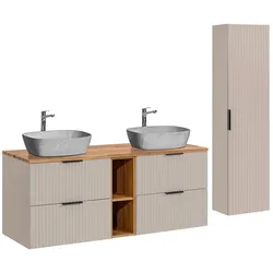 BADMÖBEL 140.8cm Adriel 2er-Set Kaschmir, Holz und Stein