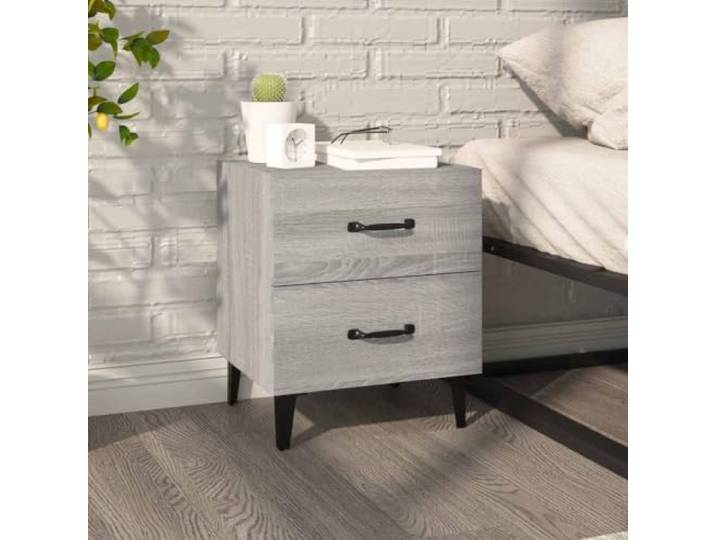 HEFZGDB Nachttisch Grau Sonoma 40x35x47,5 cm mit Zwei Schubladen und Metallbeinen für industriellen Charme, robuster Holzwerkstoff mit feuchtigkeitsbeständiger Oberfläche