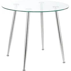 Helloshop26 - Runder Esstisch aus gehärtetem Glas und Stahl 75 x 80 cm transparentes Chrom