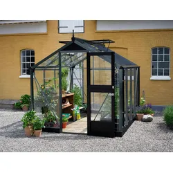 Juliana Gewächshaus Compact SET - 5 m2 / 6,6 m2 / 8,2 m2 inkl. Fundamentrahmen 2,24 x 2,96 m - 6,6 m2 (Gr. 2) 3 mm Sicherheitsglas anthrazitgrau / Schwarz