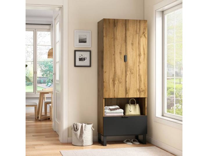 Armoire avec tiroir et étagères - Naturel - Panneau de particules - 180x65x38 cm - 45 8 kg - Rangement suspendu spacieux
