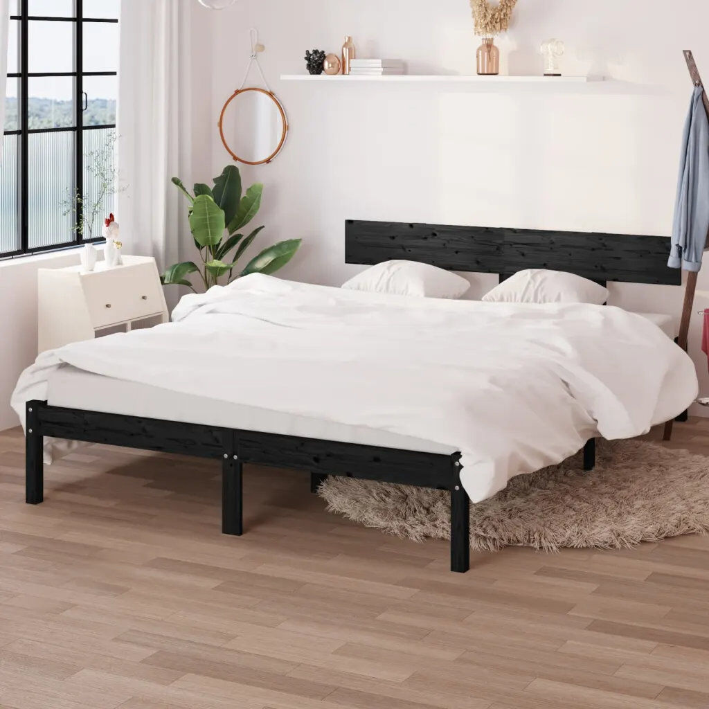 Ebern Designs Garric Solid Wood Bed black 140 x 200cm