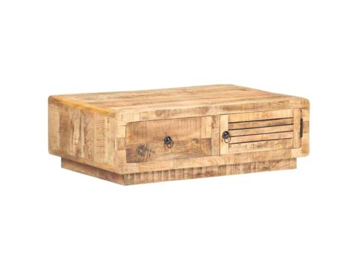 pokgdf Couchtisch 90x60x29 cm aus rauem Mangoholz mit Tür und Schublade Handgefertigt, Vintage-Look, tropisches Hartholz, belastbar, verschleißfest, Stauraum