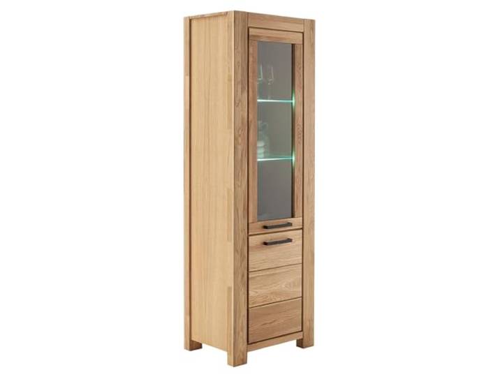 Lomadox Vitrine Vitrinenschrank, Türanschlag rechts, inkl. LED-Beleuchtung, Wildeiche teilmassiv geölt, Massivholz/Echtholz/Furnier