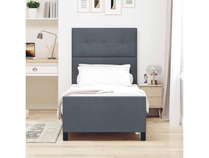 KTHLBRH Boxspringbett Samt Dunkelgrau 80 x 200 cm Massives Kiefernholz, modernes Design, gepolstertes Kopfteil, rechteckige Form