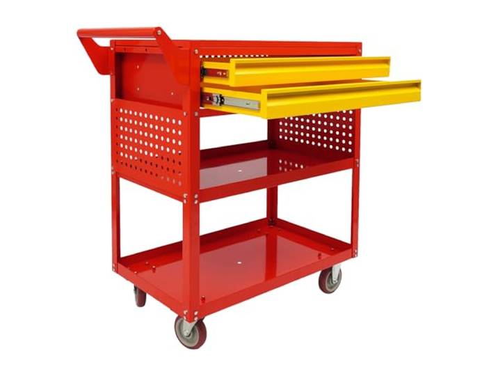 Rollwagen Werkstatt mit 3 Böden Partition 2 Schubladen, Tragfähigkeit 182kg Rollwagen Metall für professionelle Anwender, DIY-Enthusiasten und Hobbyisten