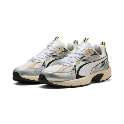 Sneaker PUMA "MILENIO TECH_", Damen, Gr. 37,5, Textil, weiß (warm weiß, puma weiß, puma silber), Synthetik, Textil, Schuhe Sneaker, mit Schnürung, leicht profiliert, aus Textil und Synthetik