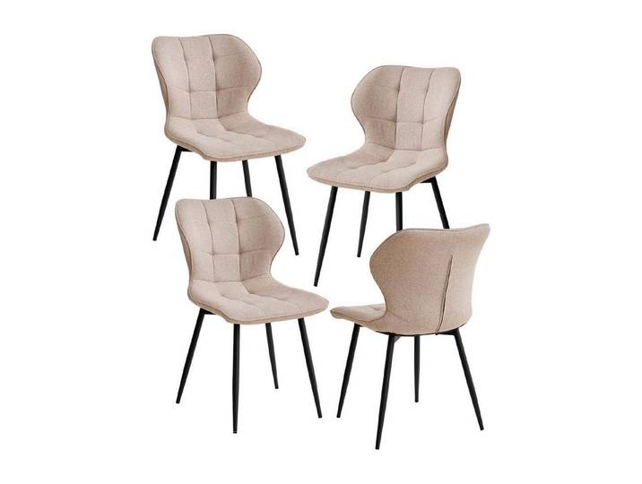 LuxusKollektion Esszimmerstuhl Esszimmerstühle 4er Set Leinen Metallbeine Khaki 4er Set