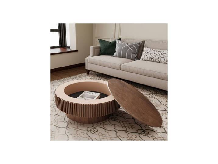 Table basse ronde 75cm noyer avec rangement caché table basse en bois plaqué design élégant pour salon appartement bureau