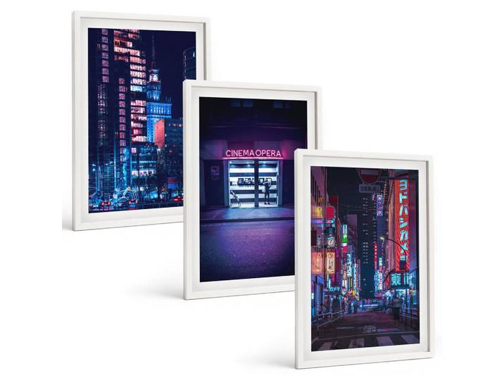 Tulup Bilder SET 3er Set - 40x60 cm Weißer Rahmen - Neon-Eingang zur nächtlichen Stadt, Kunststoff, Rechteckig, 40x60 cm, gerahmt, Bilder & Rahmen, Bilder