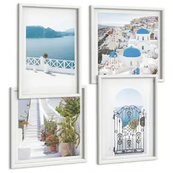 BILDER SET 4er Set - 50x50 cm & 40x60 cm Weißer Rahmen - Weiße Treppenpflanzen Meer