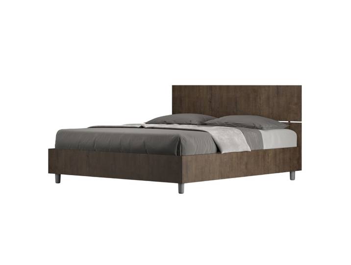 Lit coffre 160x190 tête de lit droite effet bois noyer