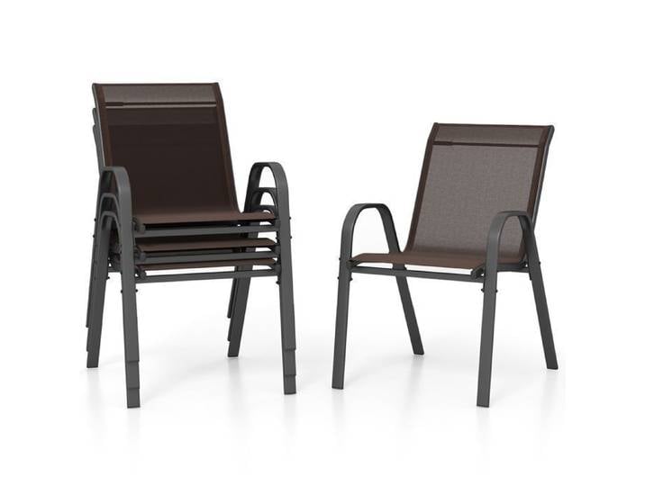 COSTWAY Lot de 4 Chaises de Jardin Tissu en Textilène Chaises à Manger Empilables avec Accoudoirs pour Patio Terrasse Marron