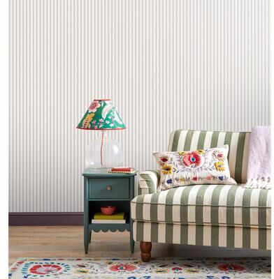 Fine Decor Chirico Lavender Ticking Stripe Wallpaper