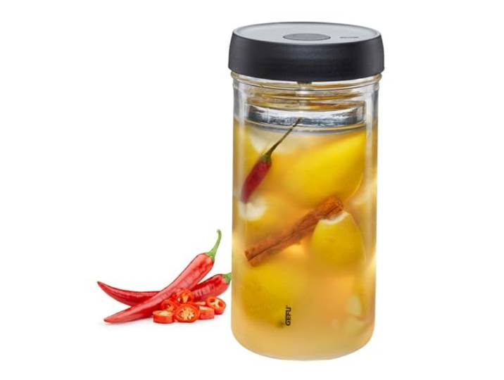 GEFU NATIVO Fermentierglas 1,5 l - Fermentationsglas mit Glasgewicht Transparentes Gärglas mit Ferment Vent System, ideal zum Einlegen von Kimchi & Sauerkraut, stapelbar für den Kühlschrank