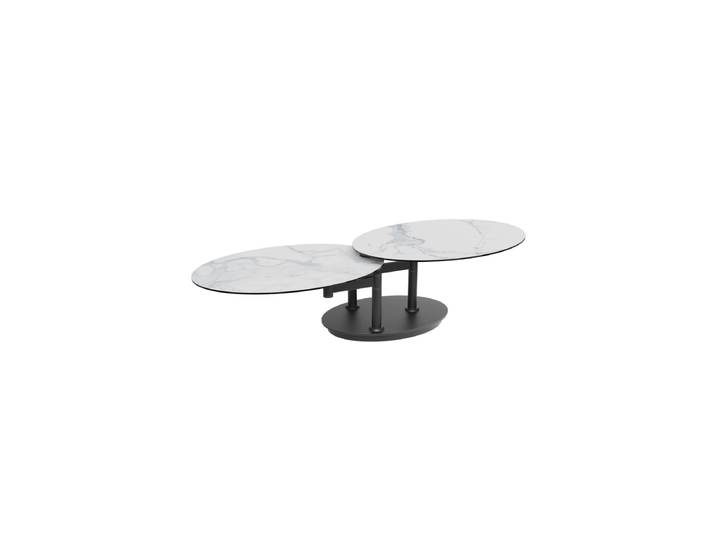 Ausziehbarer, flexibler Design Keramik Couchtisch „Alba Roulette“ Keramik Marmoroptik Weiss Akante Design