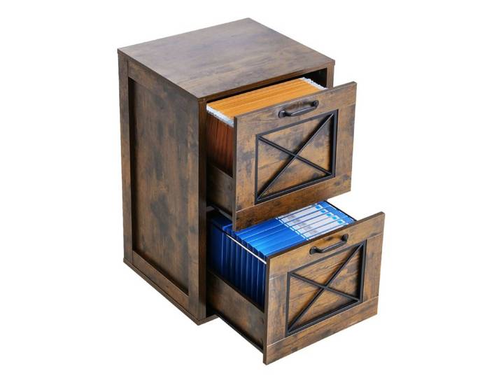 Classeur Vertical à 2 Tiroirs-VEVOR-Caisson de Bureau Robuste-avec Tringle de Suspension Réglable à 2 Niveaux-Marron Miel