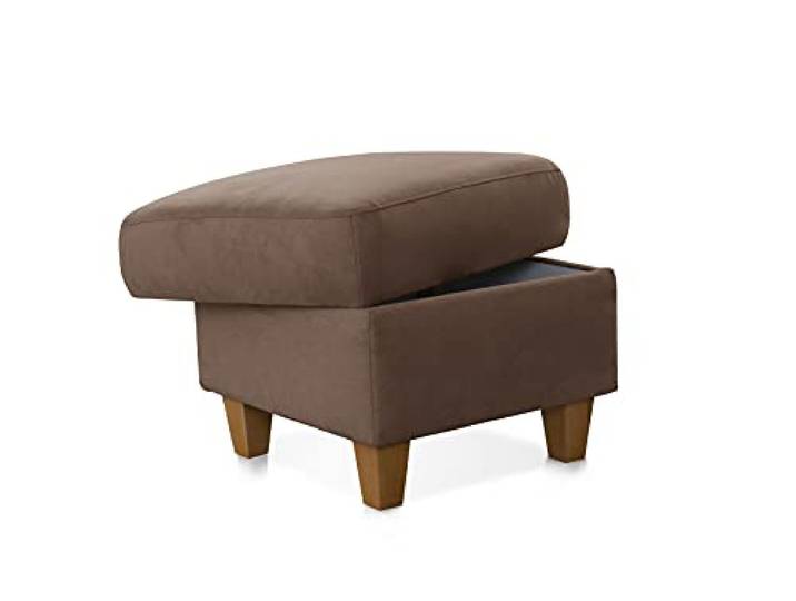CAVADORE Polsterhocker Palera / Beistellhocker mit Stauraum, ideal als Fußhocker oder Sitzgelegenheit / 58 x 48 x 58 / Mikrofaser, Hellbraun