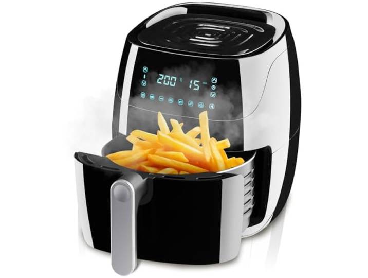tectake® Heißluftfritteuse 4,3 L Fassungsvermögen, Touchscreen, Antihaft Frittierkorb, Airfryer mit 6 automatischen Programmen, Heißluft Fritteuse ohne Fett und Öl, Zubehör Rezeptheft - schwarz