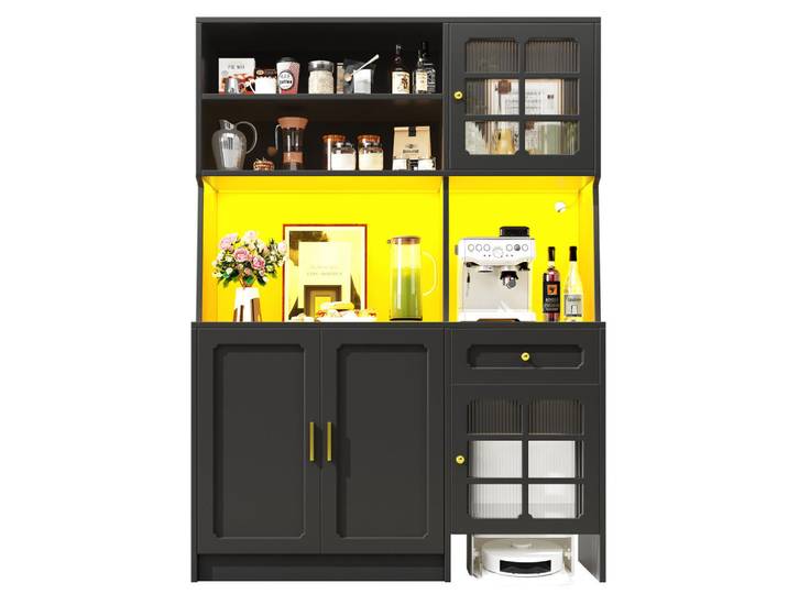 Urban Meuble Küchenschrank Schwarz 130x180 cm mit App-LED & Saugroboter-Garage, 130x180x45 cm, Esszimmer, Anrichten, Buffetschränke