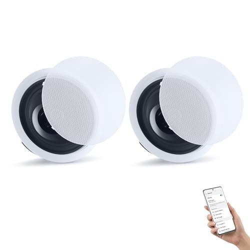 VEVOR Bluetooth Inbouwplafondluidsprekers, 2-weg met versterker, 50 W piekvermogen, Wit, 1 paar