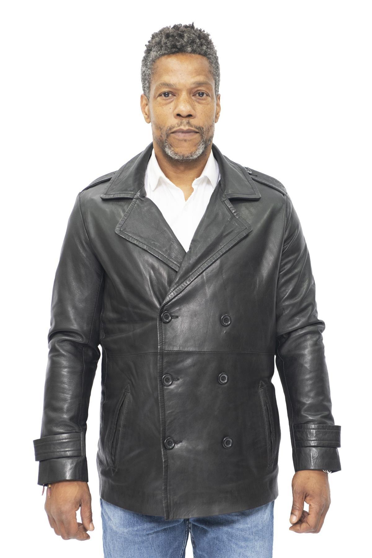 Herren-Leder-Peacoat-Amara