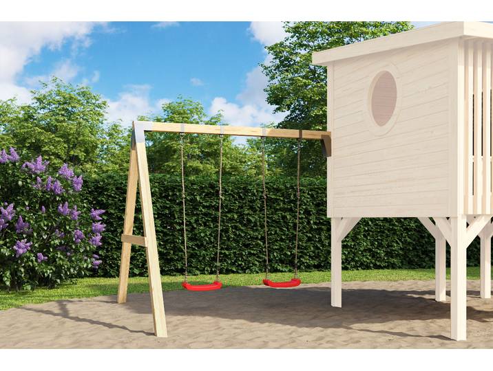 Doppelschaukel NORDIC HOLZ Tivoli , beige (natur), B:260,7cm H:210,2cm T:245,8cm, Massivholz, Schaukeln, Doppelschaukel, Ergänzung für Tivoli 1 Kinderspielhaus