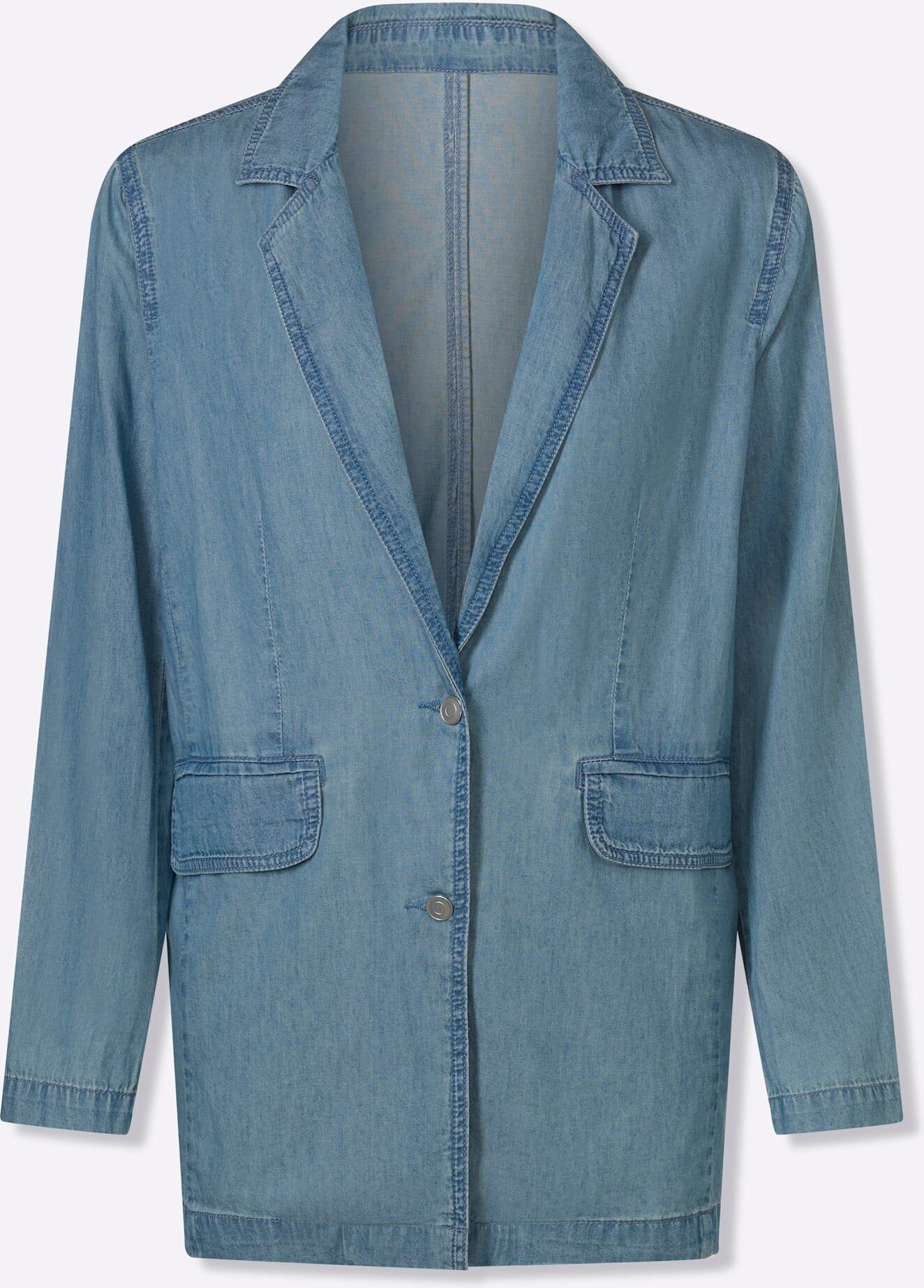 Jeansjacke CLASSIC BASICS, Damen, Gr. 46, blau (blau, bleached), 100% Baumwolle, unifarben, Jacken Jeansjacke