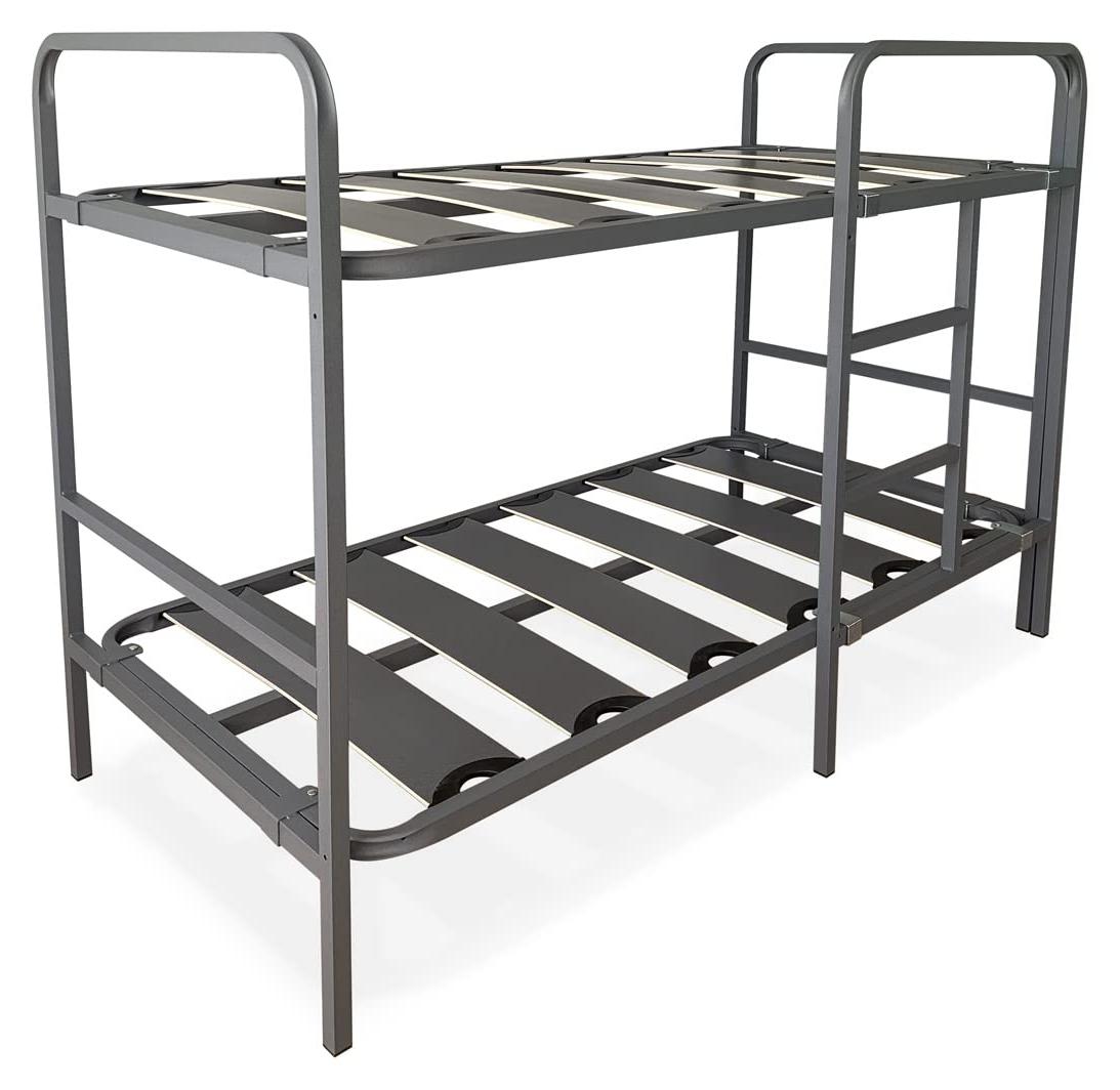 Etagenbett verstärkt, 90x190 cm, Grau, mit Leiter und Geländer