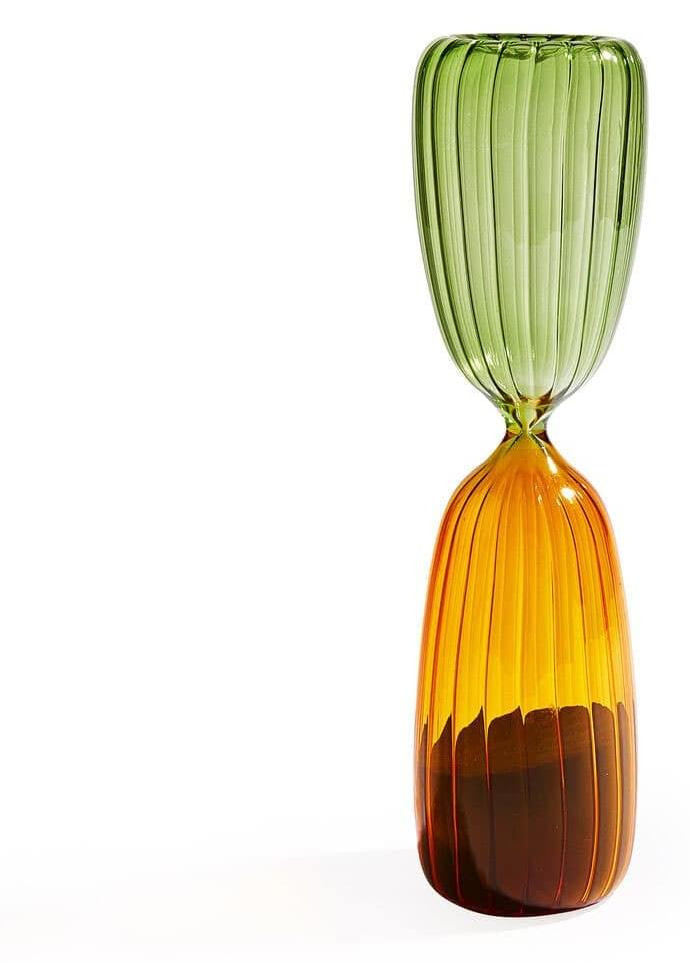 Dripio Zandloper voor volwassenen, 15 minuten, groen/amberkleurig, handgemaakt borosilicaatglas
