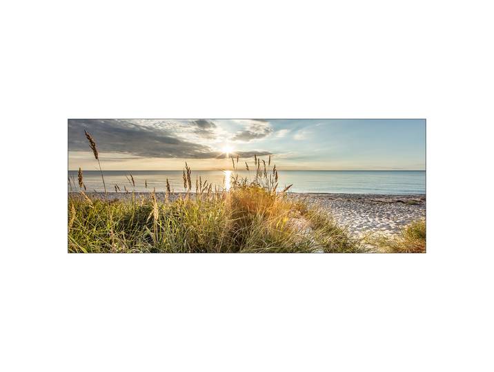 Tableau verre Plage sauvage type B Matériau : Verre Motif : Nature Motif : Soleil & couchers de soleil, Arbres, plantes & nature, Eau, plages &