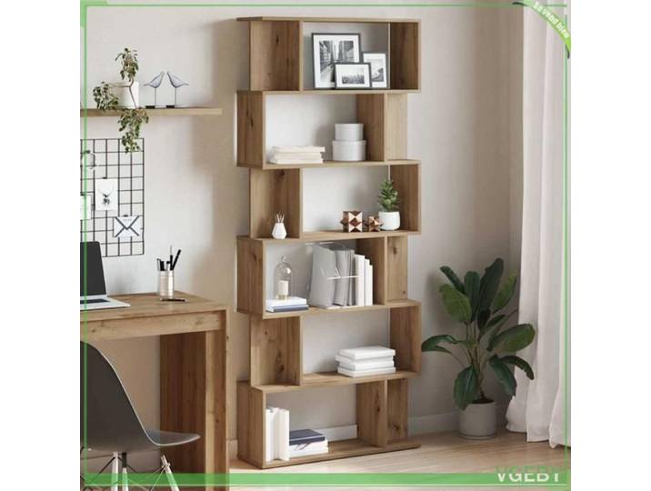 Bibliothèque - Chêne artisanal - 80x24x192 cm - Bois d'ingénierie - 6 étagères