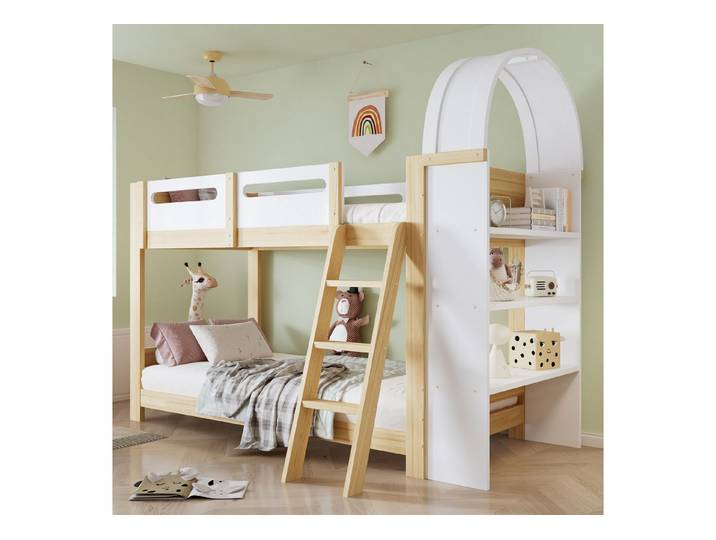 STILVORA Etagenbett mit Lattenroste,90x200Kinderbett Jugendbett mit Sicheren Bettgitter
