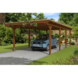 Skan Holz Emsland Flachdach Carport-404x846cm-nussbaum Holzcarport