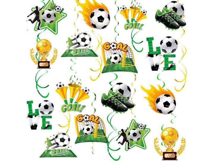 Luftschlangen 48-teiliges Set Fußball-Party Dekoration, Mehrfarbig, Karton, 150x1x150 cm, Dekoration