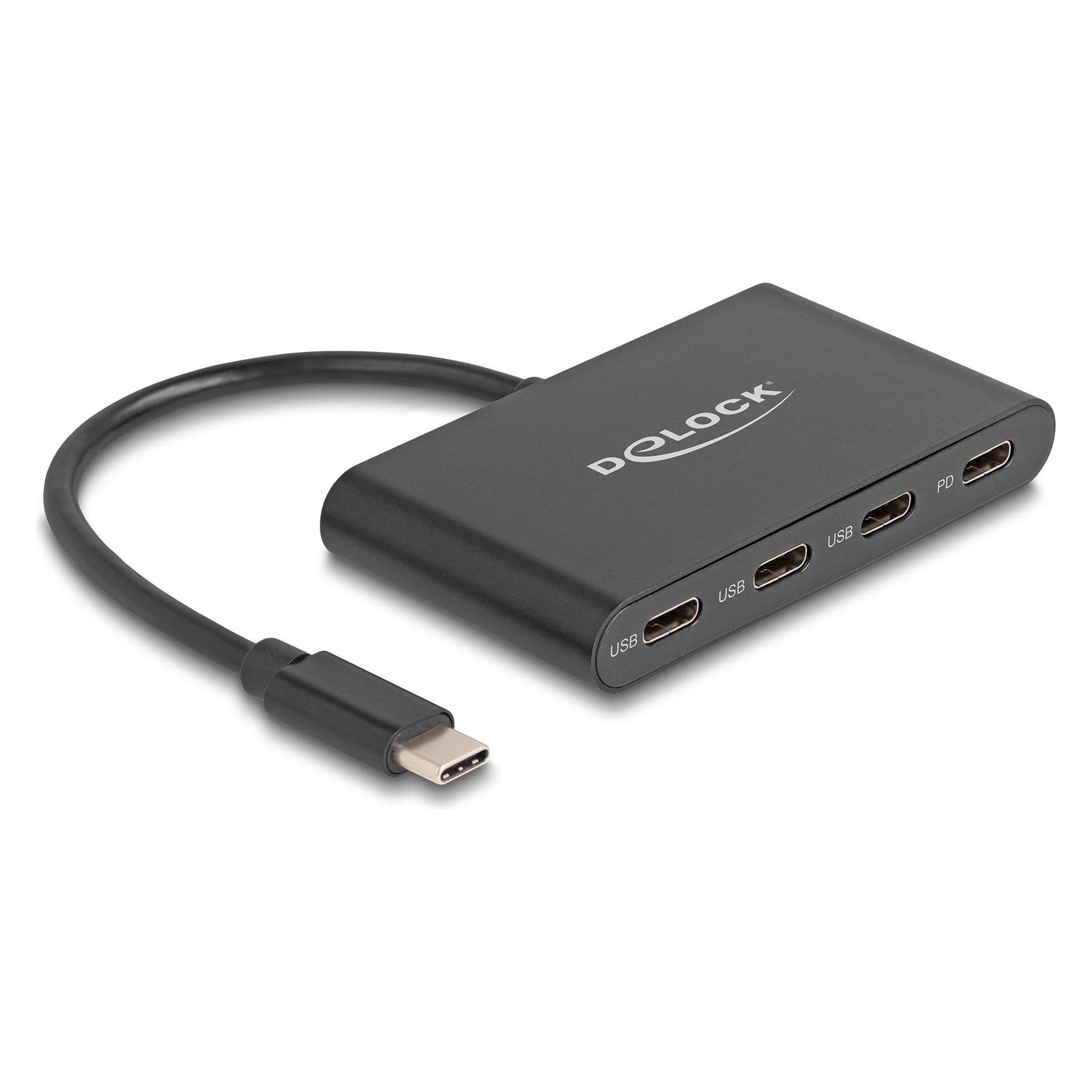 Delock USB 3.2 Gen 1 USB Type-C Hub mit 3 x USB Type-C Buchse + 1 x USB Type-C PD 100 Watt (USB-C, 4 Ports) (64174)