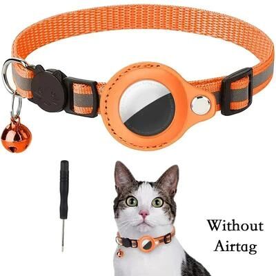 Uplift Treasures Reflective AirTag Cat Collar With Bell orange No Airtag