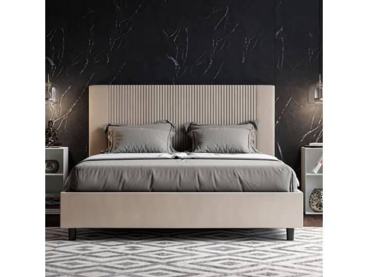 Lit double Goya 160x190 sans sommier - Blanc et gris - Design italien