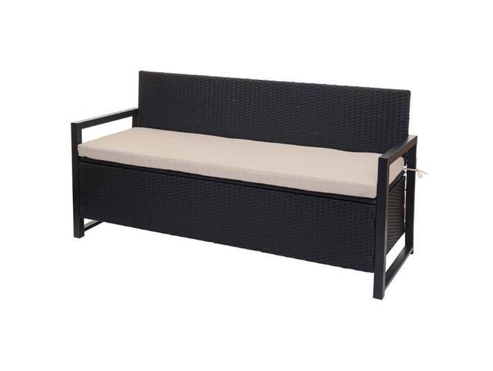 Poly-Rattan Banc 3 places HWC-F39 - Banc de jardin coffre - rangement Coussin d'assise - anthracite - coussin beige